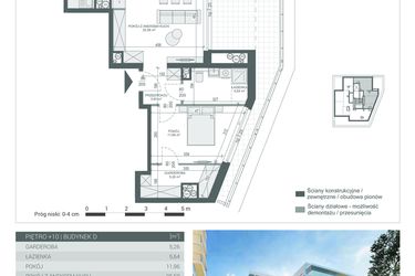Rzut - Mieszkanie na sprzedaż 2 pokoje o powierzchni 52,24 m² - numer M-51 w Unikat Apartamenty D