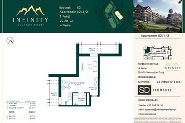 Rzut - Mieszkanie na sprzedaż 1 pokój o powierzchni 29,2 m² - numer B2.4.3 w Infinity Mountain Resort