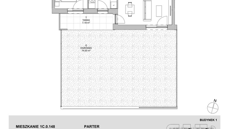 Rzut - Mieszkanie na sprzedaż 2 pokoje o powierzchni 46,8 m² - numer 1C.0.148 w Francuska Park VIIIB