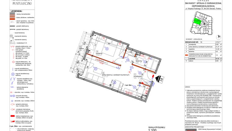 Rzut - Mieszkanie na sprzedaż 2 pokoje o powierzchni 48,18 m² - numer 18 w Apartamenty Pustułeczki