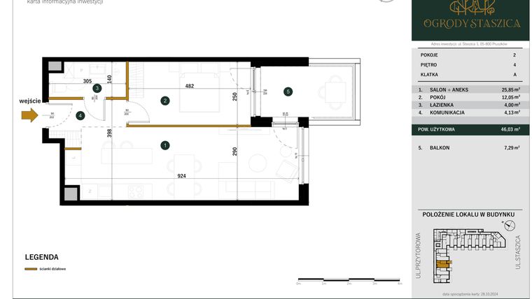 Rzut - Mieszkanie na sprzedaż 2 pokoje o powierzchni 46,03 m² - numer A.31 w Ogrody Staszica
