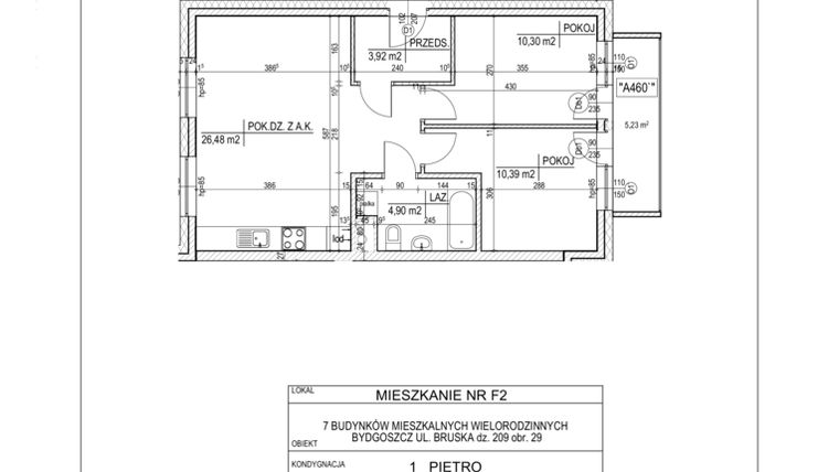 Rzut - Mieszkanie na sprzedaż 3 pokoje o powierzchni 55,99 m² - numer F2 w Bruska