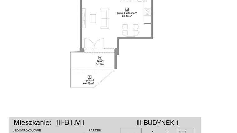 Rzut - Mieszkanie na sprzedaż 1 pokój o powierzchni 35,27 m² - numer III-B1.M1 w Strefa Cegielnia 3