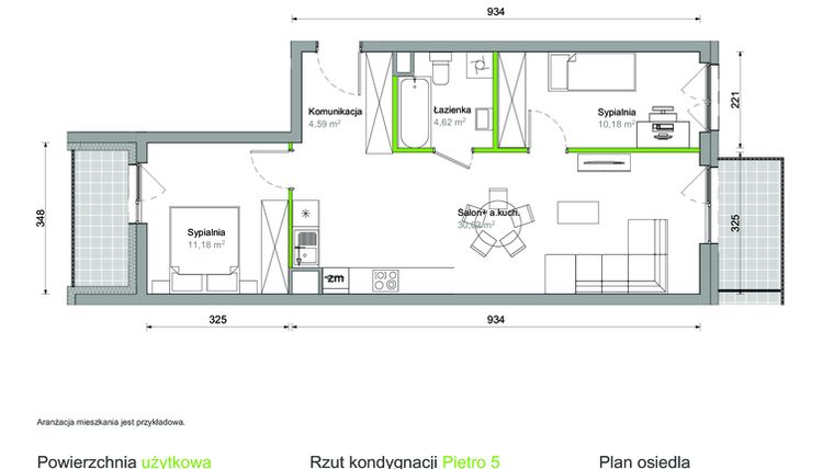 Rzut - Mieszkanie na sprzedaż 3 pokoje o powierzchni 60,6 m² - numer D.11 w Ślężna Vita
