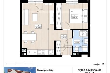 Rzut - Mieszkanie na sprzedaż 2 pokoje o powierzchni 40,13 m² - numer B3/2/32 w Montano bud. B3