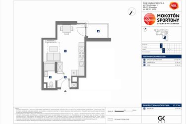 Rzut - Mieszkanie na sprzedaż 1 pokój o powierzchni 27,37 m² - numer D.4 w Mokotów Sportowy 1.1B