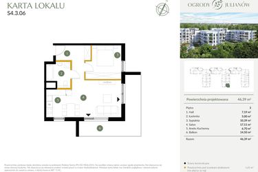 Rzut - Mieszkanie na sprzedaż 2 pokoje o powierzchni 46,39 m² - numer S4.3.06 w Ogrody Julianów