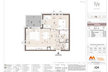 Rzut - Mieszkanie na sprzedaż 2 pokoje o powierzchni 45,91 m² - numer B.02.06 w Takt Lirników