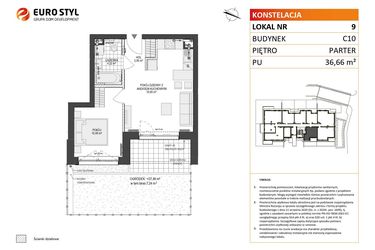 Rzut - Mieszkanie na sprzedaż 2 pokoje o powierzchni 36,66 m² - numer C10.9 w Konstelacja etap V