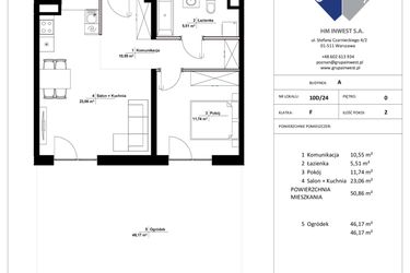 Rzut - Mieszkanie na sprzedaż 2 pokoje o powierzchni 50,86 m² - numer 10D/24 w Jasielska 8C etap II