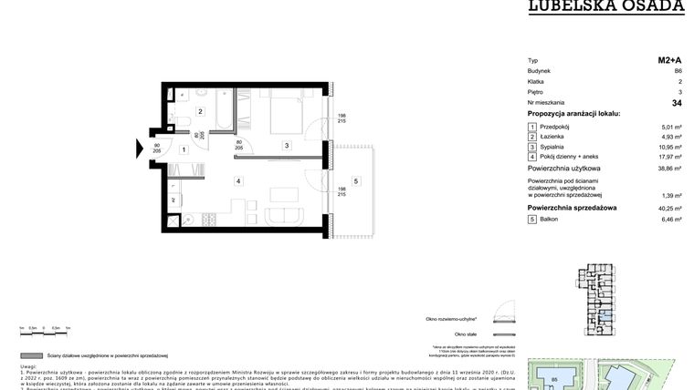 Rzut - Mieszkanie na sprzedaż 2 pokoje o powierzchni 40,25 m² - numer B6.34 w Lubelska Osada budynek B6
