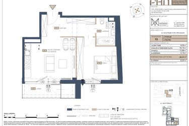 Rzut - Mieszkanie na sprzedaż 2 pokoje o powierzchni 44,21 m² - numer 10 w Apartamenty Jana Pawła 34
