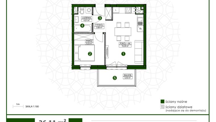 Rzut - Mieszkanie na sprzedaż 2 pokoje o powierzchni 36,15 m² - numer 18 w Moja Wiązowa