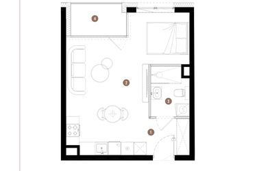 Rzut - Mieszkanie na sprzedaż 1 pokój o powierzchni 33,46 m² - numer C2.01.12 w Apartamenty Reytana