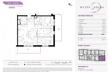 Rzut - Mieszkanie na sprzedaż 4 pokoje o powierzchni 73,71 m² - numer A2.9 w Wyspa Solna Etap III, budynek A