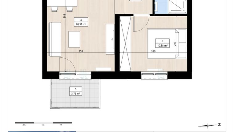 Rzut - Mieszkanie na sprzedaż 2 pokoje o powierzchni 40,15 m² - numer B4/1/21 w MONTANO