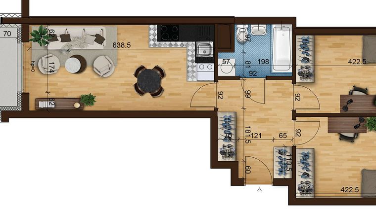 Rzut - Mieszkanie na sprzedaż 3 pokoje o powierzchni 53,87 m² - numer 6C.55 w Mierzeja Wiślana etap III