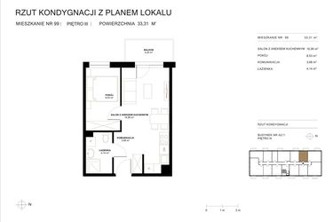 Rzut - Mieszkanie na sprzedaż 2 pokoje o powierzchni 33,31 m² - numer A2.1.99 w Altro A2/1