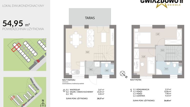 Rzut - Dom na sprzedaż 4 pokoje o powierzchni 54,95 m² - numer O8.1 w Gwiazdowo II