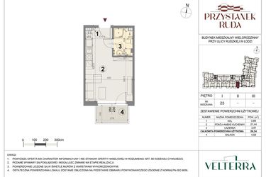 Rzut - Mieszkanie na sprzedaż 1 pokój o powierzchni 26,42 m² - numer 23 w Przystanek Ruda