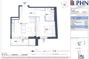 Rzut - Mieszkanie na sprzedaż 2 pokoje o powierzchni 44,17 m² - numer 37 w Apartamenty Jana Pawła 34