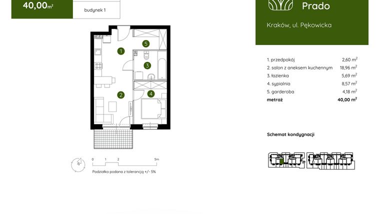 Rzut - Mieszkanie na sprzedaż 2 pokoje o powierzchni 40 m² - numer 1.A.0.02 w Murapol Prado