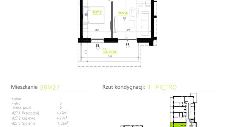 Rzut - Mieszkanie na sprzedaż 2 pokoje o powierzchni 46,26 m² - numer B6M27 w Osiedle Natura Park etap II