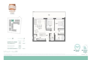 Rzut - Mieszkanie na sprzedaż 2 pokoje o powierzchni 98,08 m² - numer 6J w Jade Tower - Cordia