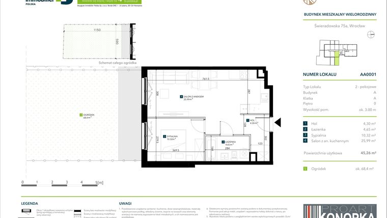 Rzut - Mieszkanie na sprzedaż 2 pokoje o powierzchni 45,26 m² - numer AA0001 w Vivre
