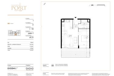 Rzut - Mieszkanie na sprzedaż 2 pokoje o powierzchni 49,31 m² - numer I_18 w Warmiński Port etap V