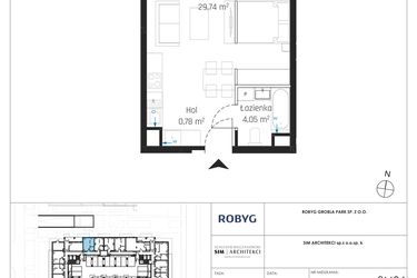 Rzut - Mieszkanie na sprzedaż 1 pokój o powierzchni 34,57 m² - numer J.0M04 w Nadmotławie Apartments etap J
