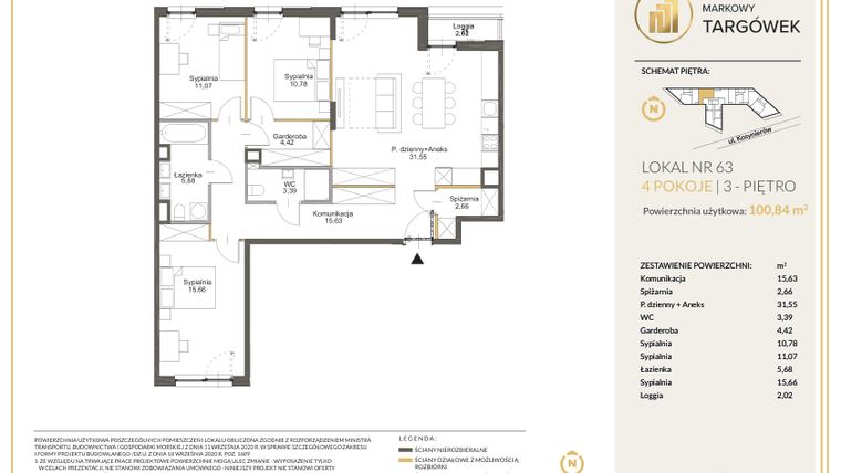 Rzut - Mieszkanie na sprzedaż 4 pokoje o powierzchni 99,82 m² - numer 63 w Markowy Targówek