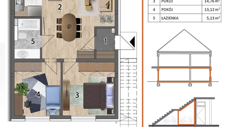Rzut - Mieszkanie na sprzedaż 3 pokoje o powierzchni 71,9 m² - numer 16P1 w Osiedle Leśnica Las