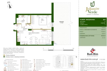 Rzut - Mieszkanie na sprzedaż 2 pokoje o powierzchni 39,94 m² - numer 1 w Julianów Verde II