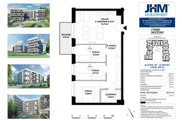 Rzut - Mieszkanie na sprzedaż 4 pokoje o powierzchni 66,06 m² - numer B42 w Nowe Wyżyny Apartamenty