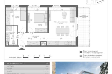 Rzut - Mieszkanie na sprzedaż 3 pokoje o powierzchni 56,47 m² - numer 9 w Unikat Apartamenty C