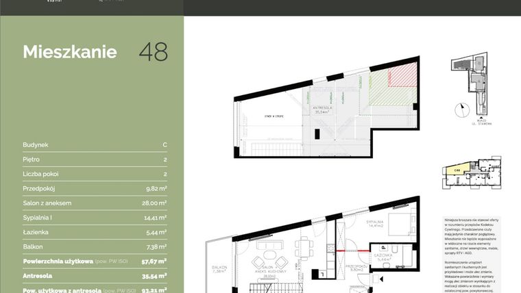 Rzut - Mieszkanie na sprzedaż 2 pokoje o powierzchni 96,02 m² - numer C48 w Stawowa Residence - etap V