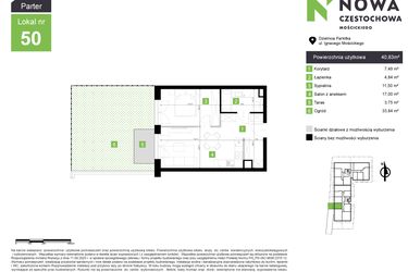 Rzut - Mieszkanie na sprzedaż 2 pokoje o powierzchni 40,83 m² - numer M50 w Nowa Częstochowa Mościckiego