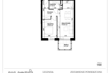 Rzut - Mieszkanie na sprzedaż 2 pokoje o powierzchni 42,09 m² - numer D.11 w Narcyzowe Wzgórza II