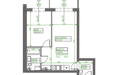 Rzut - Mieszkanie na sprzedaż 2 pokoje o powierzchni 39,42 m² - numer C.II.2 w Osiedle Opolska