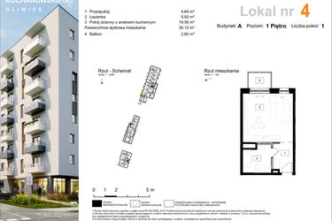 Rzut - Mieszkanie na sprzedaż 1 pokój o powierzchni 30,12 m² - numer A.4 w Osiedle Kochanowskiego - Gliwice