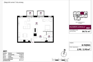 Rzut - Mieszkanie na sprzedaż 4 pokoje o powierzchni 84,76 m² - numer M21 w Słowackiego 78
