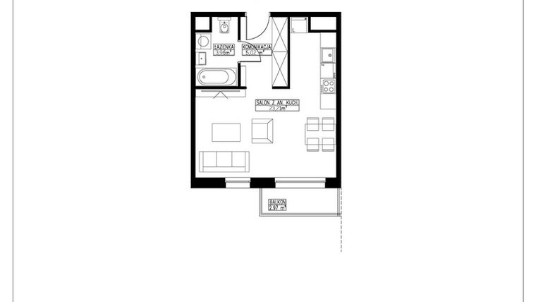 Rzut - Mieszkanie na sprzedaż 1 pokój o powierzchni 32,41 m² - numer B6.12 w Stacja Augustów B
