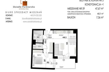 Rzut - Mieszkanie na sprzedaż 2 pokoje o powierzchni 47,67 m² - numer 59B w Osiedle Farbiarska II