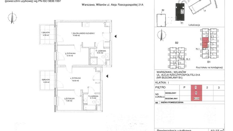 Rzut - Mieszkanie na sprzedaż 4 pokoje o powierzchni 62,27 m² - numer 5 w RZ21