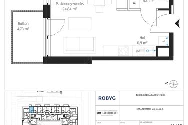 Rzut - Mieszkanie na sprzedaż 1 pokój o powierzchni 29,85 m² - numer J.1M12 w Nadmotławie Apartments etap J
