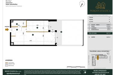 Rzut - Mieszkanie na sprzedaż 2 pokoje o powierzchni 48,17 m² - numer B.42 w Ogrody Staszica
