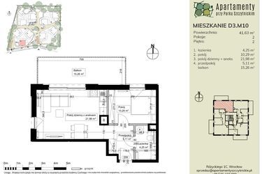 Rzut - Mieszkanie na sprzedaż 2 pokoje o powierzchni 41,63 m² - numer D3.M10 w Apartamenty przy Parku Szczytnickim