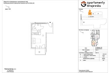 Rzut - Mieszkanie na sprzedaż 1 pokój o powierzchni 26,71 m² - numer M-3 w Apartamenty Grajewska