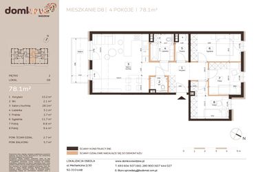 Rzut - Mieszkanie na sprzedaż 4 pokoje o powierzchni 78,1 m² - numer D8 w Domkove Widzew